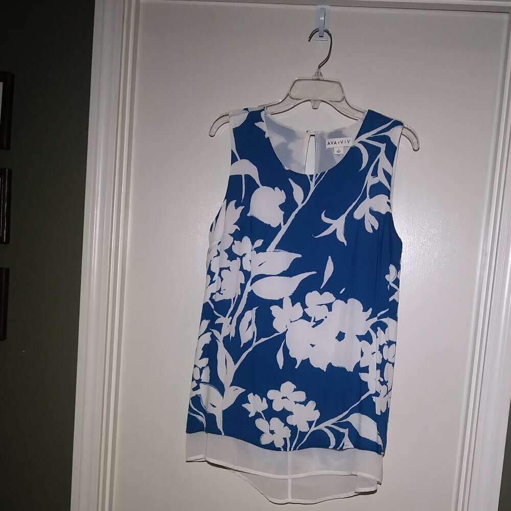 AVA and VIV Royal Blue Flowered Blouse | Blue and White Floral Shirt | Size X - Picture 2 of 12